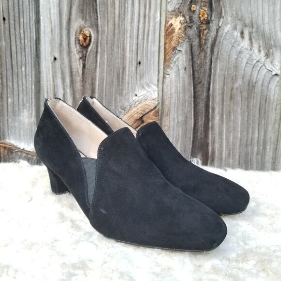 Square Toe Pumps Adrienne Vittadini Lave Size 8.5 Black Suede Leather Pilgrim - Picture 4 of 15